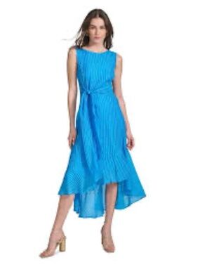 Calvin Klein Bright Blue Sleeveless High-Low Dress with Tie Waist NWOT